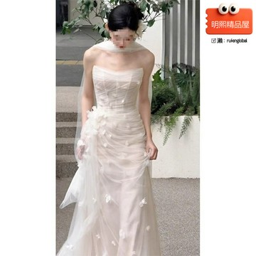 【超仙森系】法式輕婚紗 魚尾婚紗 出門紗 晨袍 訂婚禮服 新娘小禮服 抹胸設計 2025新款 旅拍寫真 婚禮儀式