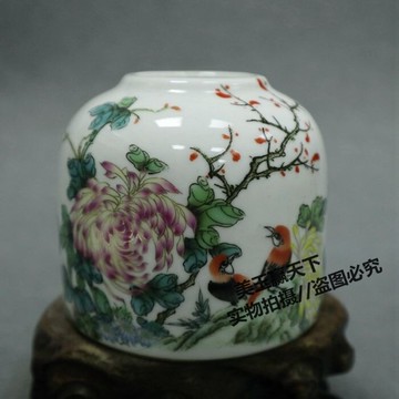 古玩 景德鎮陶瓷器喜上眉梢罐擺件 粉彩花鳥罐 喜上枝頭罐 裝飾