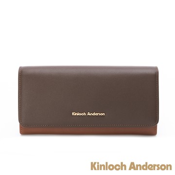 【金安德森】Velin 撞色經典壓釦長夾-煙咖棕