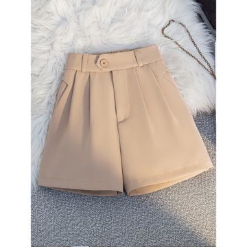 卡其色西裝短褲女夏季2025新款高腰熱褲小個子a字休閑夏裝闊腿褲