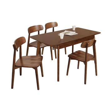 Homelike 喜家居胡桃實木可延伸餐桌椅組(一桌四椅)(2529-19)