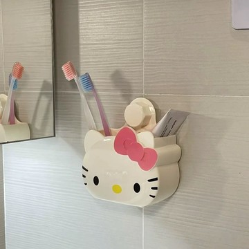 💕 Kitty收納盒 牙刷收納盒 壁掛收納盒 牙膏收納 ins可愛KT貓浴室免打孔掛壁式收納盒卡通收納牙膏牙刷收納掛壁盒