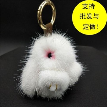 裘嘟嘟水貂毛小兔子裝死掛件真毛小號皮草包包掛飾鑰匙扣毛絨玩具