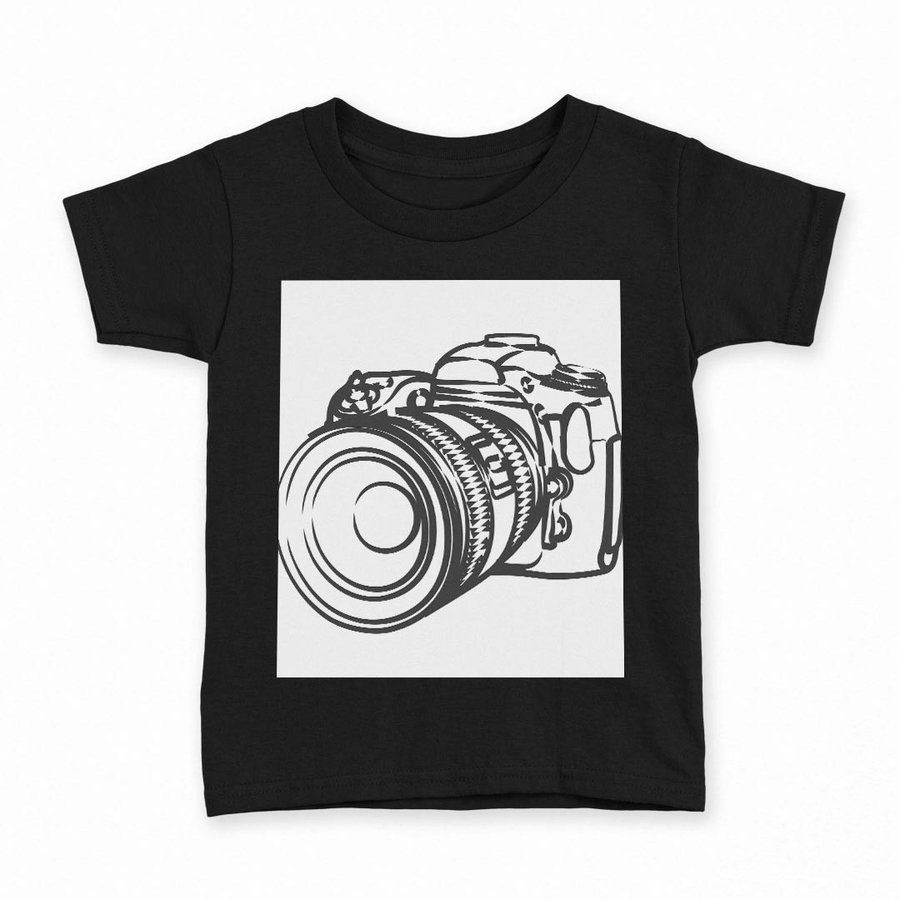 tシャツ キッズ 半袖 黒地 ブラック デザイン 90 100 110 120 130 140 150 Tシャツ ティーシャツ T shirt カメラ  白黒 一眼レフ 014761 通販 LINEポイント最大0.5%GET LINEショッピング