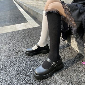 ocean one 圓頭松糕蘿莉jk學院風日系厚底小皮鞋瑪麗珍扣帶女鞋
