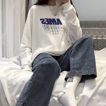 實穿又好搭！大學t 長袖上衣 衛衣 韓系大學t 正韓上衣 卡通字母印花 顯瘦上衣 刷毛大學t 大學t長袖 寬鬆大學t