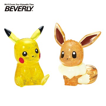 【日本正版】BEVERLY 皮卡丘&伊布 立體水晶拼圖 48片 3D拼圖 水晶拼圖 公仔 模型 寶可夢 神奇寶貝 - 486992
