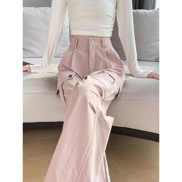 (免運)美式工裝褲女秋季2025新款寬松直筒窄版闊腿酷颯風巨好看運動褲子