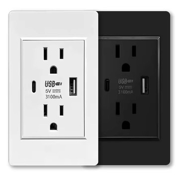 🎉熱賣好物🎉​臺灣開關110v插座 雙聯美式美標插座面板usb+Type-C快充3.1A插座面板