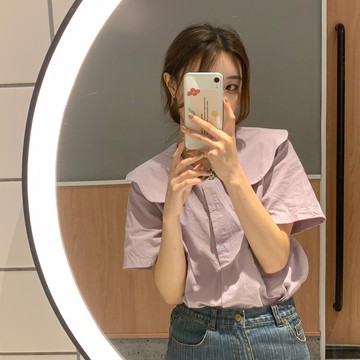 娃娃領襯衫女小個子夏季復古法式甜美溫柔上衣設計感小眾短袖襯衣