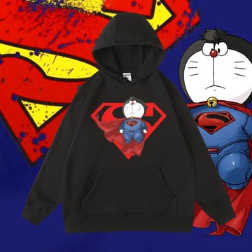 日系卡通機器貓超人動漫哆啦A夢周邊加絨衛衣秋冬連帽套頭寬松款