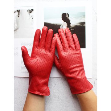 彩色真皮開車羊皮手套女防曬絲滑里薄款打眼春秋季電動車騎行駕駛