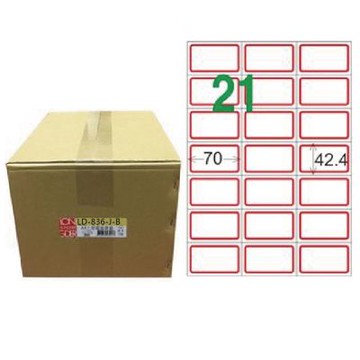 【龍德】LONGDER 三用電腦標籤 A4 21格 直角 42.4*70mm紅框1000張/箱 LD-836-J-B(適用雷射、噴墨、影印)