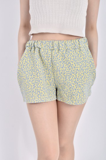 (L) the unit高腰豹紋鬆緊腰黃色短褲