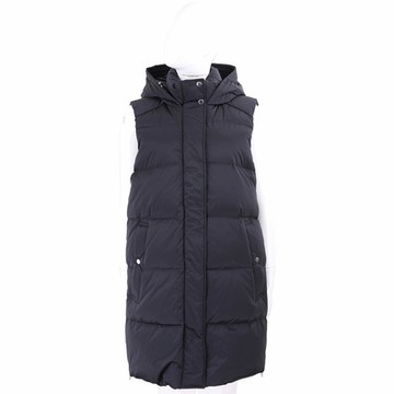 Woolrich Alsea 防潑水側邊拉鍊設計黑色連帽衍縫長版羽絨背心(女款)