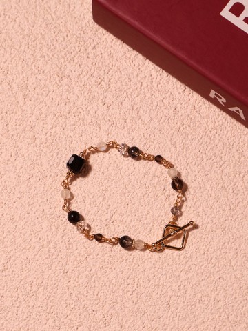 開到荼靡花事了。銀曜石方糖 黑髮晶 月光石 14K包金 水晶手鍊