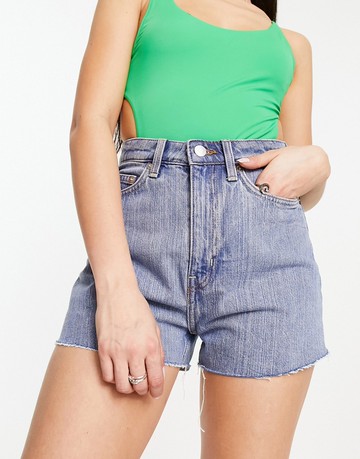 Weekday Rowe high waisted denim mom short in novel blue