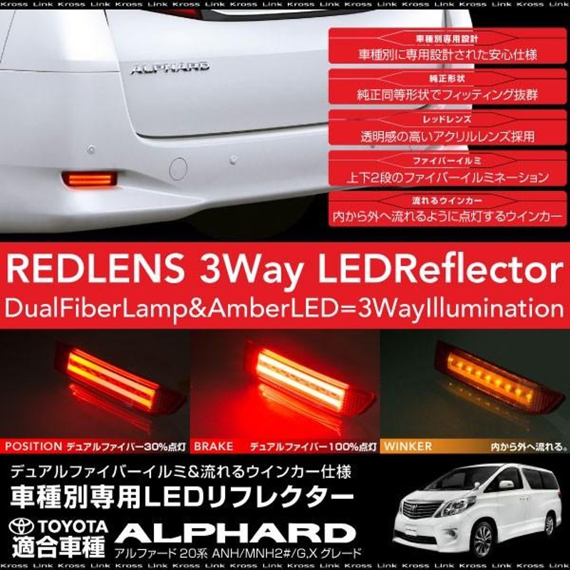 アルファード 20系 LEDリフレクター 流れるウインカー ファイバーイルミ 2段 3WAY ポジション ブレーキランプ ウィンカー連動  _28478b | LINEショッピング