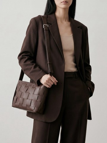 Marroque Milo Woven Leather Crossbody-Dark Chocolate