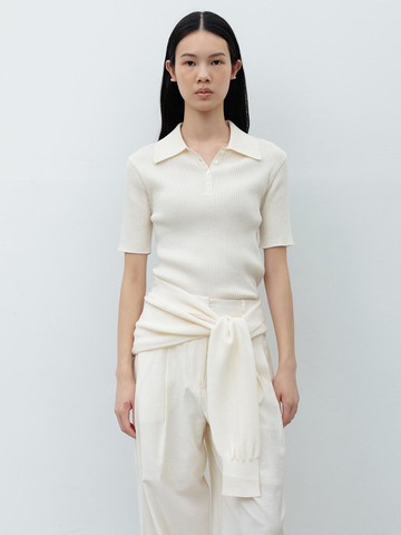 Cotton Half Collar Knit Sweater [Ivory]