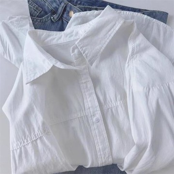 輕奢大碼長袖襯衫外套女春夏新款設計感小眾法式純棉襯衣防曬上衣