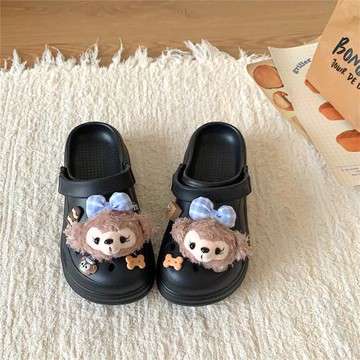 大發少女 DIY可愛小熊厚底洞洞鞋女2026新款踩屎感沙灘防滑涼拖鞋