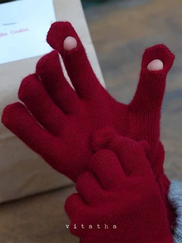 4顔色 指尖自由 可觸屏防滑保暖羊毛連指針織手套