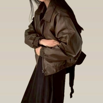 Limitx_！現貨！寬鬆內加絨翻領皮外套 #3850