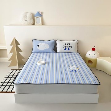 跨境冰纖維印花涼席狗狗之家冰絲涼席三件套夏季涼感軟席床笠床席