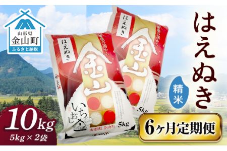 金山産米「はえぬき」（5kg×2袋）×6ヶ月・定期便 計60kg 定期便 6ヶ月 米 お米 白米 ご飯 玄米 ブランド米 はえぬき 送料無料 東北 山形 金山町 F4B-0359