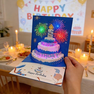 熱賣💡生日音樂禮花吹蠟燭3D蛋糕立體賀卡祝福卡片創意賀卡禮物禮品男女 立體生日卡片 賀卡禮物 手作卡片 客製化卡片 手寫