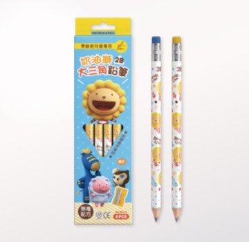 雄獅 奶油獅 學前三角鉛筆(四入/2B)+筆削