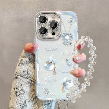 水晶福袋適用蘋果17promax手機殼華爲Pura80貝殼紋iPhone16掛繩款