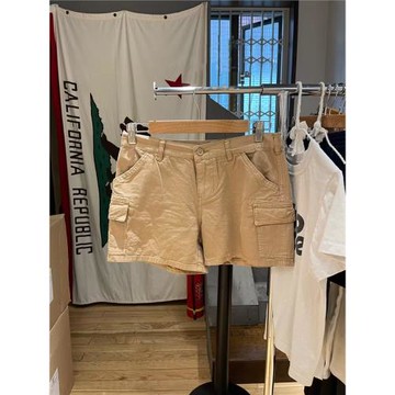 brandy BM卡其色工裝短褲女高腰純棉休閑bm直筒美式復古五分褲夏