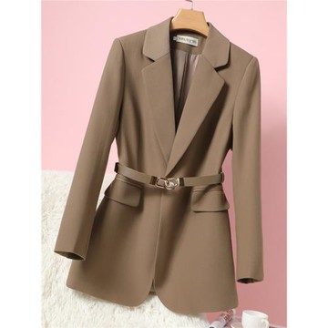 卡其色西裝外套女秋冬新款氣質高級感一粒扣收腰中長款小西服上衣