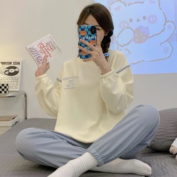 韓版睡衣女士春秋冬季純棉長袖2023年新款簡約休閑寬松套裝家居服