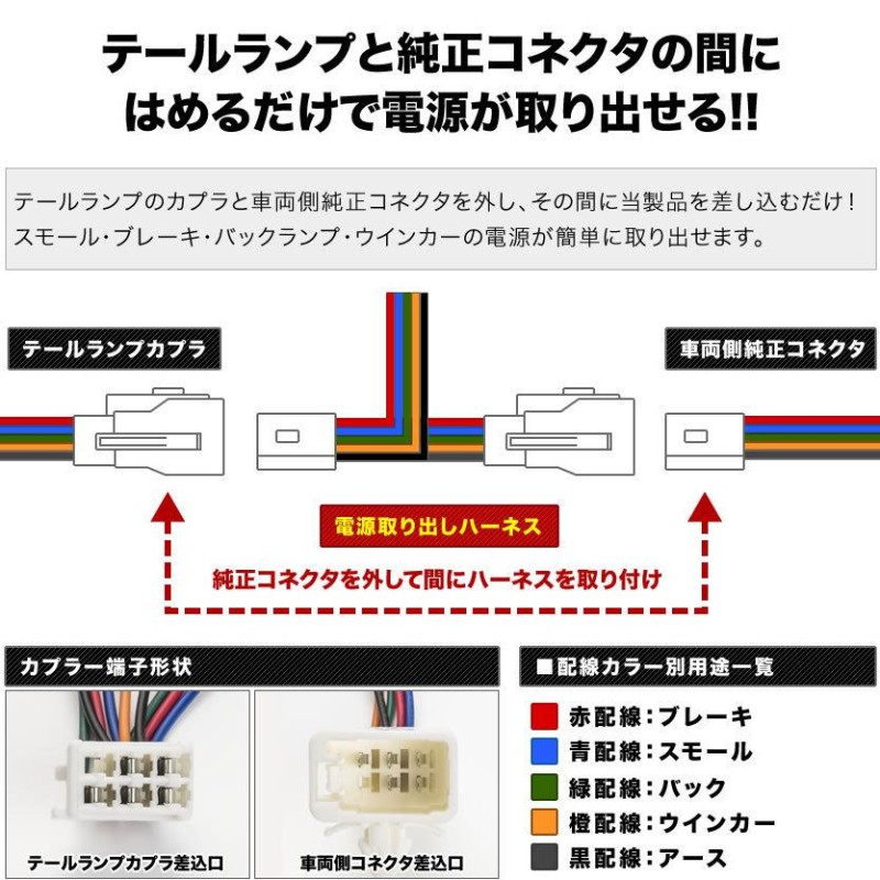 200系 ハイエース テールランプ 電源取り出しハーネス 片側１本 ウインカー バック スモール ブレーキ 配線 | LINEショッピング