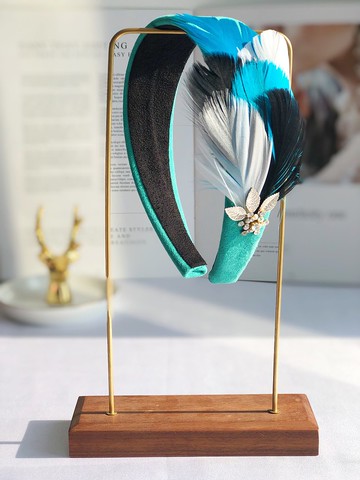 原創湖綠色羽毛髮箍