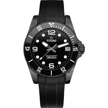 TITONI 梅花錶 Seascoper CarbonTech 海洋探索 天文台認證 600米鍛造碳機械錶-黑 42mm 83600 C-BK-256｜樂天全館特惠中★指定刷卡回饋10%