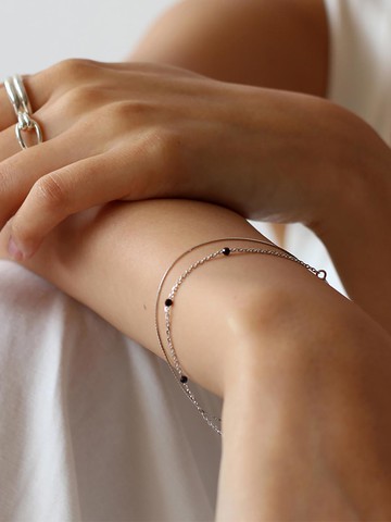 Sterling Silver Adjustable Spinel Dot Bracelet [Beige Gold]