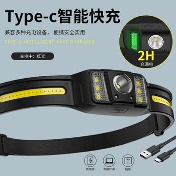 楓林宜居 戶外智能感應頭燈長續航硅膠頭燈輕型強光超亮頭燈釣魚頭戴式礦燈