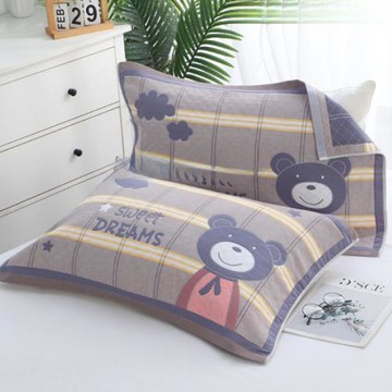 枕巾大號全純棉紗布枕頭巾成人家用男生耐臟學生格子卡通加厚情侶