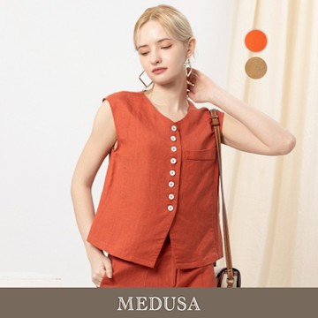 現貨【MEDUSA 曼度莎】涼感排釦V領亞麻無袖背心 - 2色（M-XL）｜西裝背心 涼感亞麻 夏季上衣