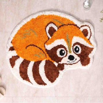 療癒系小浣熊植絨地墊吸水地墊柔軟臥室地墊區域地墊禮品