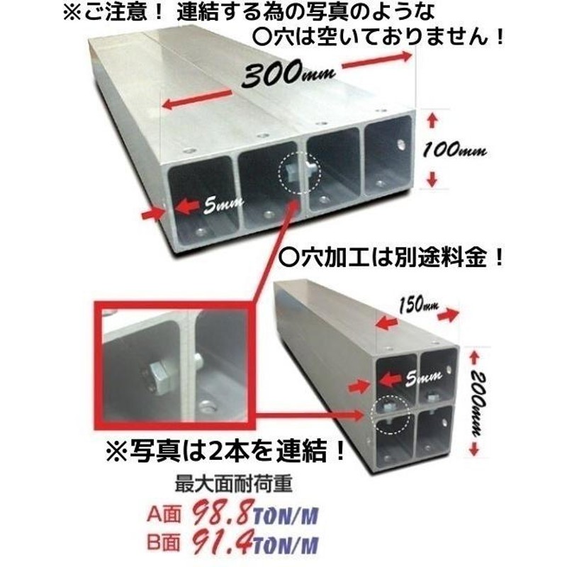 テム製 アルミ尺角 軽合金 サンピラー 150mm×100mm×5mm厚 長さ4m