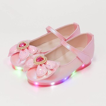 韓國 OZKIZ - (LED)寶石蝴蝶結光澤感皮鞋-粉