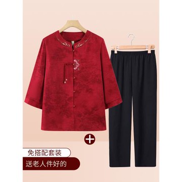 中年媽媽夏裝短袖套裝2025新款中老年女裝襯衫老年人奶奶衣服夏季