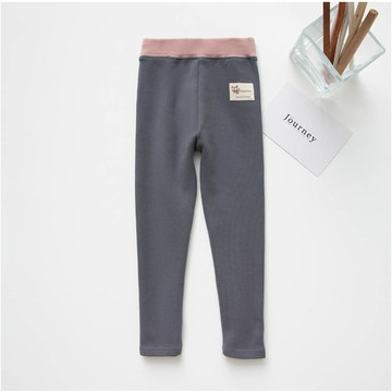 FANMOU - 腰鬆緊拼色內搭褲-貓咪布標-藍灰