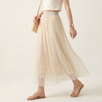 甜美氣質波西米亞網紗裙_米白色【MON'S 流行服飾】