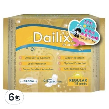 Dailix 吸血鬼超瞬吸抑菌淨乾爽衛生棉 18片 抑菌除臭  日用型(24.5cm)  6包